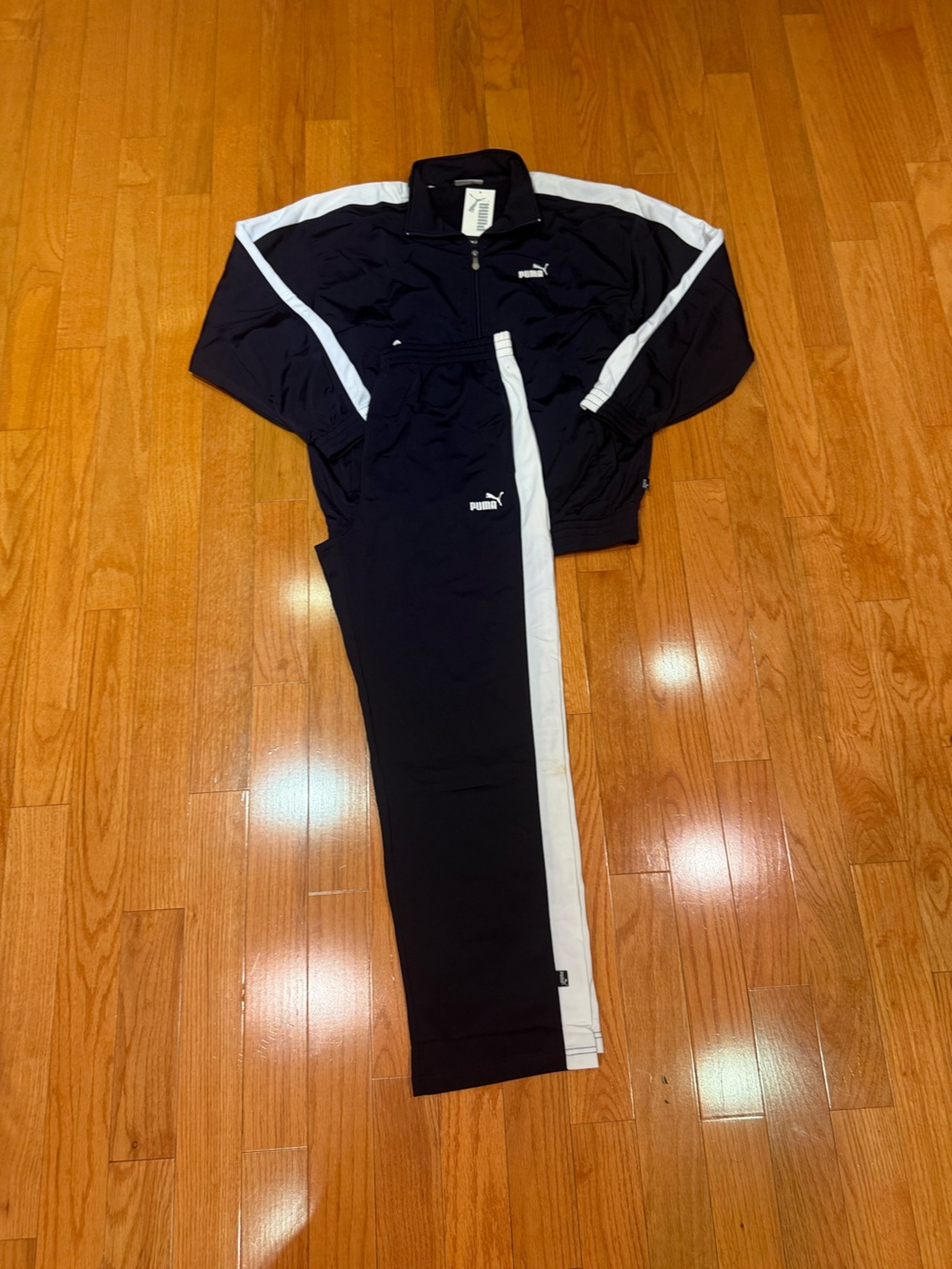 Puma Navy Joggers with White Side Stripe